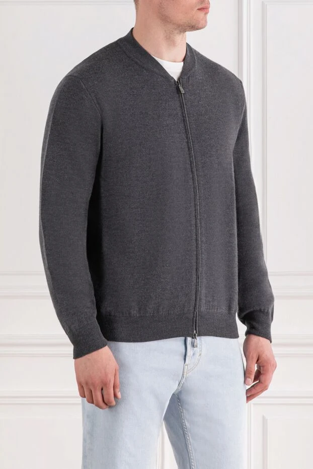 Corneliani бомбар жағасы бар жүн матадан жасалған қара сұр реңктегі кардиган
 189160 - фото 3