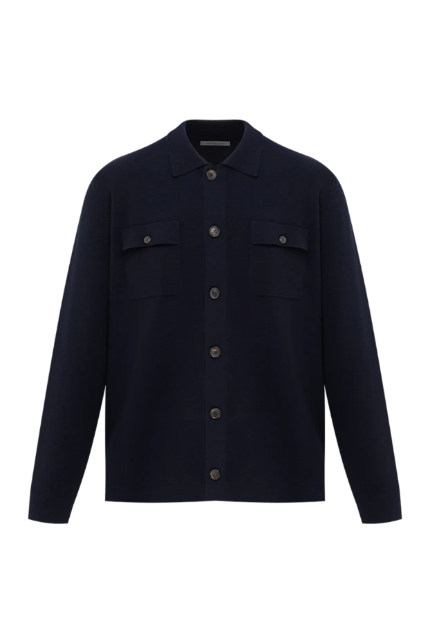 Corneliani мужская шерстяная рубашка темно-синего цвета с отложным воротником 189162 - фото 1