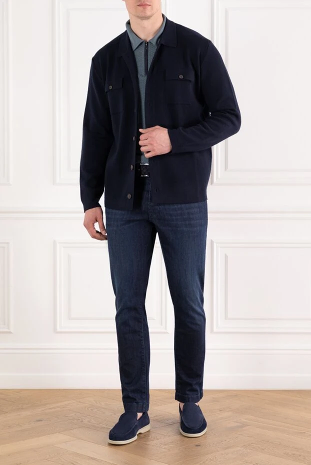 Corneliani мужская шерстяная рубашка темно-синего цвета с отложным воротником 189162 - фото 2