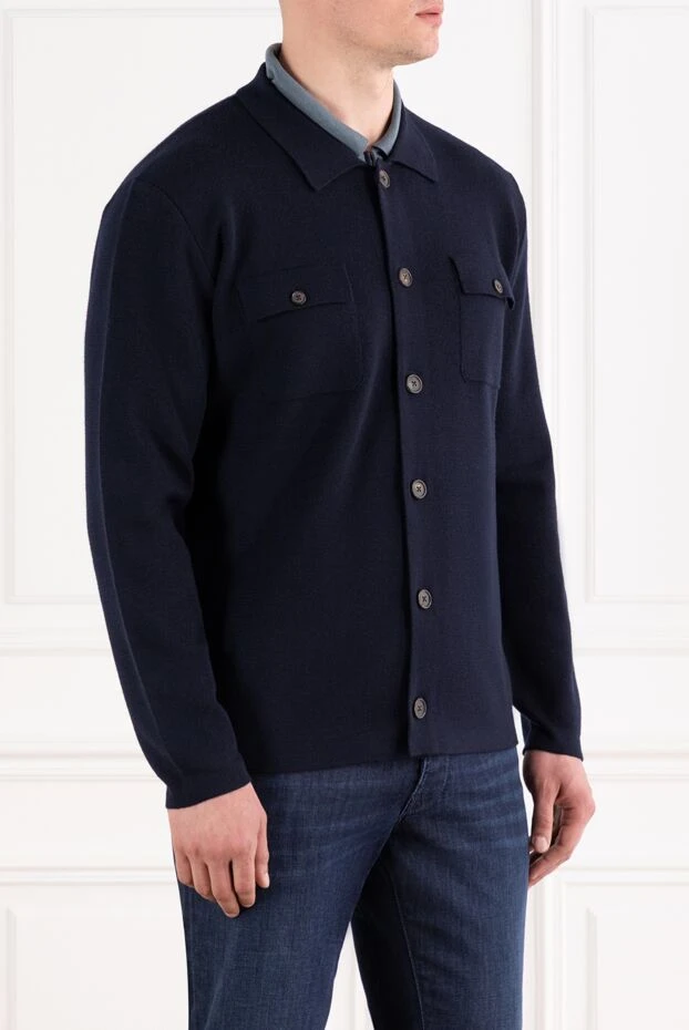 Corneliani men's dark blue wool shirt with turn-down collar 189162 - photo 3