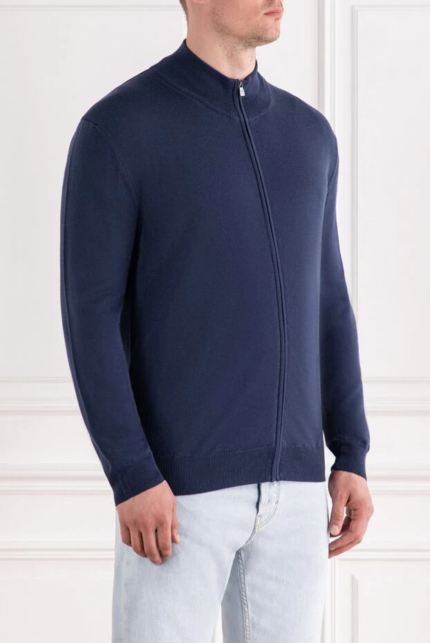 Corneliani көгілдір түсті биязы жүннен сыдырмасы бар кардиган, тік жағасы бар 189163 - фото 3