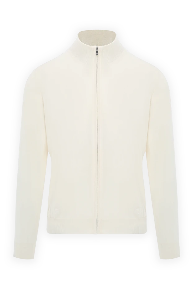 Кардиган молочного оттенка на молнии из тонкой шерсти с воротником-стойкой - фото 1