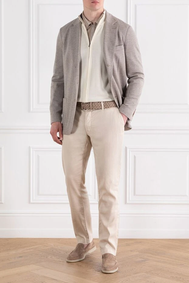 Кардиган молочного оттенка на молнии из тонкой шерсти с воротником-стойкой - фото 2