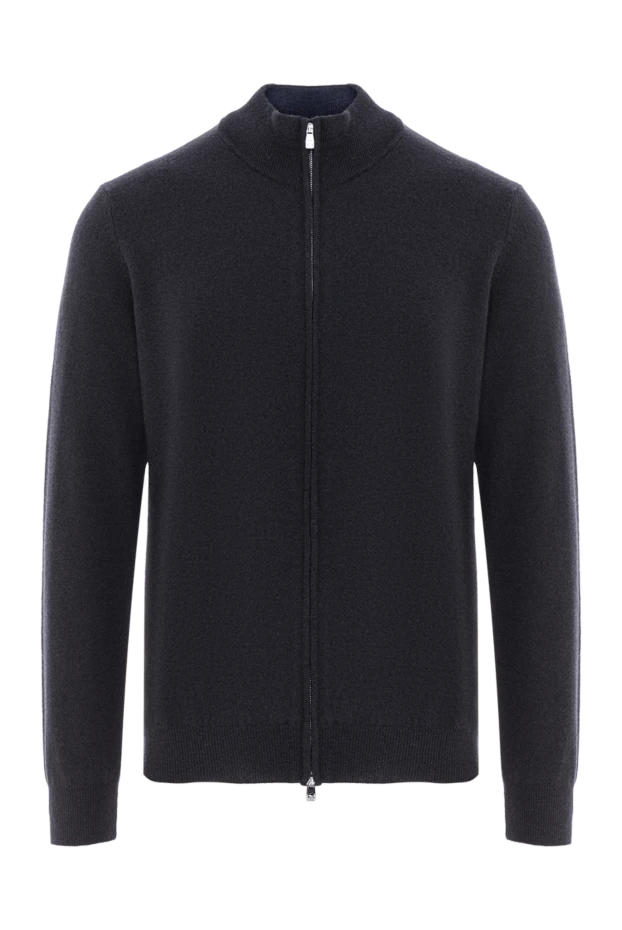 Кардиган из шерсти и кашемира тёмно-синего цвета с двухзамковой молнией - фото 1