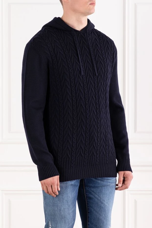Corneliani dark blue ribbed knit wool hoodie
 189179 - photo 3