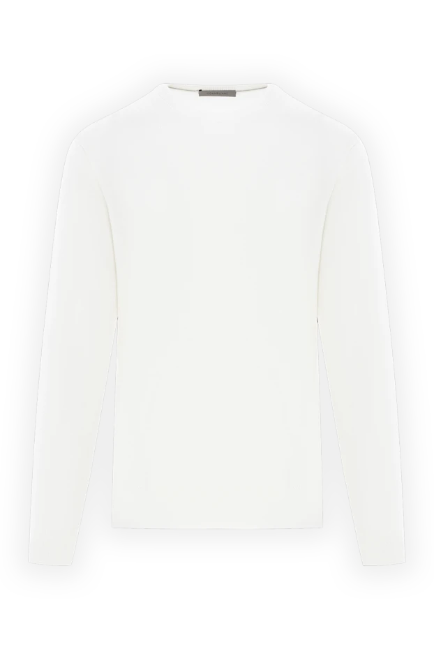 Белый мужской джемпер из шерсти с круглым вырезом - фото 1