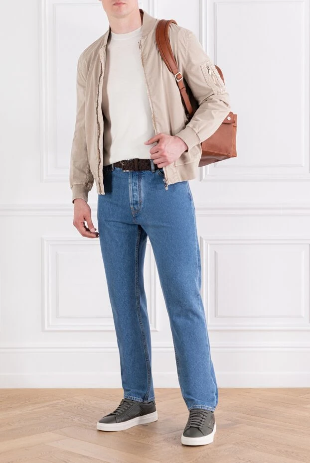 Белый мужской джемпер из шерсти с круглым вырезом - фото 2