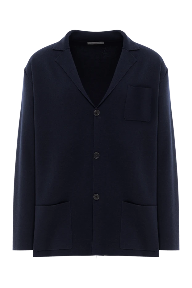 Knitted wool jacket with patch pockets in blue - photo 1