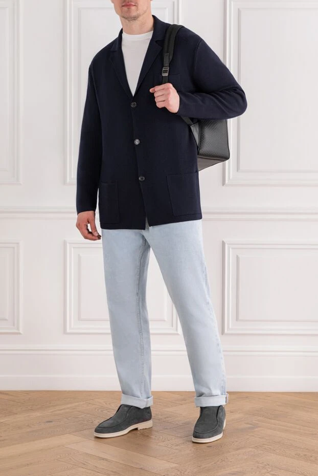 Corneliani трикотажный шерстяной пиджак с накладными карманами синего цвета 189188 - фото 2