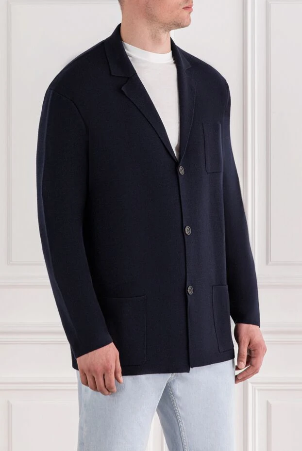 Corneliani көк түсті жамау қалталары бар жүннен тоқылған күрте 189188 - фото 3