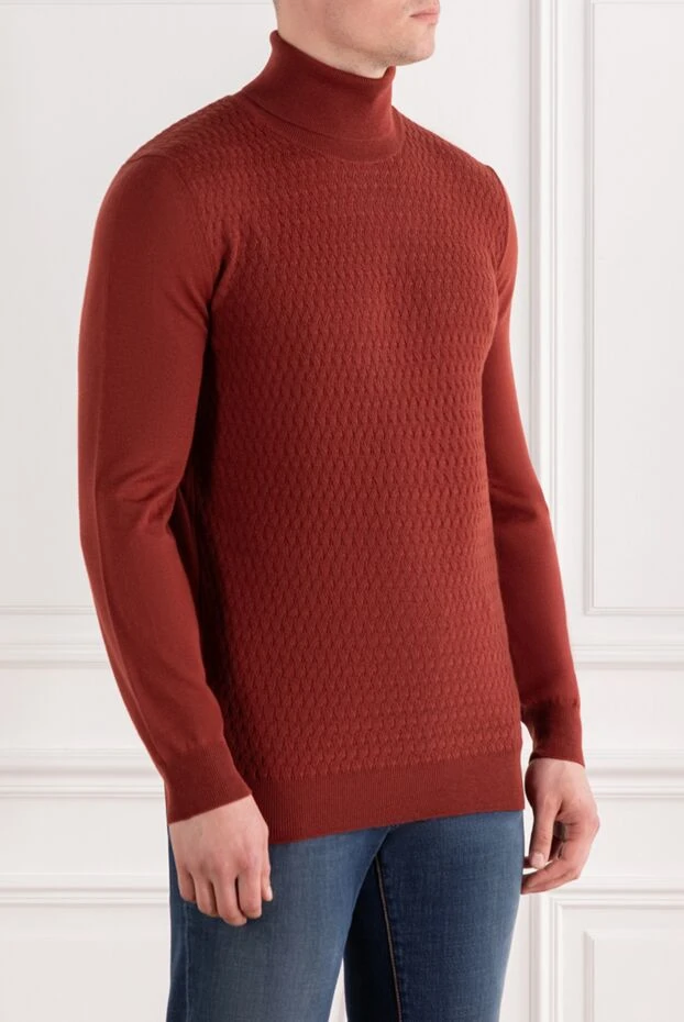 Corneliani soft wool turtleneck in red-brown shade with textured pattern
 189189 - photo 3