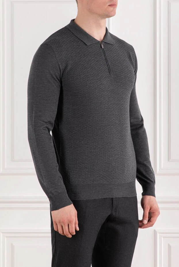 Corneliani ұзын жеңді және текстуралы тоқылған қара сұр жүннен жасалған поло
 189190 - фото 3