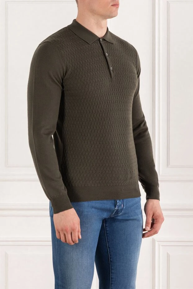 Corneliani ұзын жең қырлы тоқылған поло жасыл жасыл 189192 - фото 3