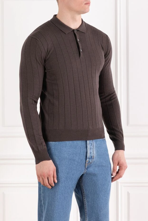Corneliani трикотажное коричневое поло из тонкой шерсти с рельефом
 189194 - фото 3