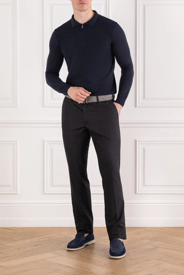 Corneliani темно-синее трикотажное поло с рельефной вязкой и молнией 189196 - фото 2