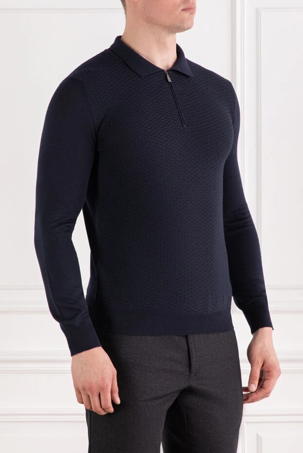 Corneliani темно-синее трикотажное поло с рельефной вязкой и молнией 189196 - фото 3