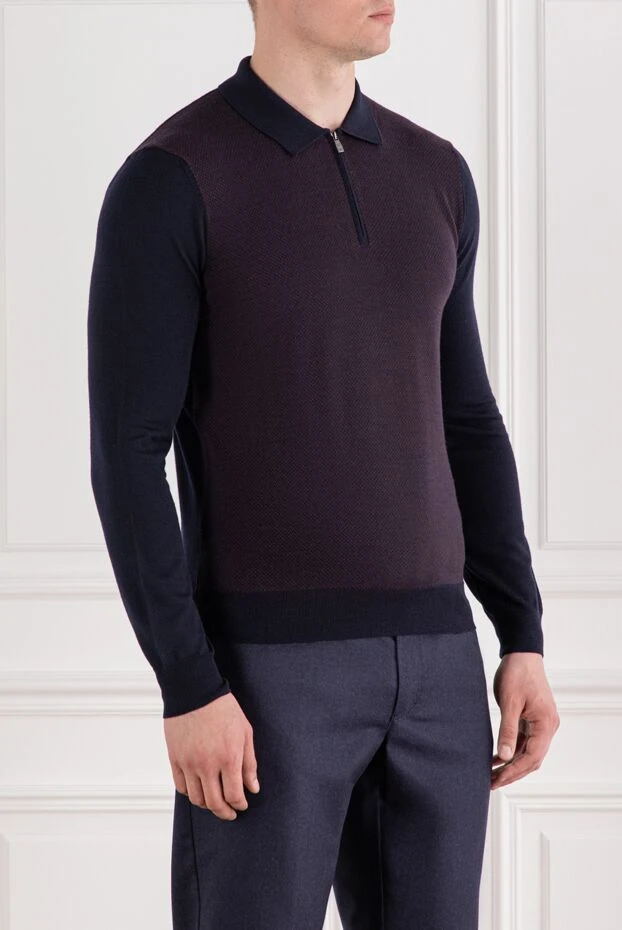 Corneliani текстуралы бургундия кірістіру және қою көк түсті сыдырма жеңдері бар поло жейде
 189199 - фото 3