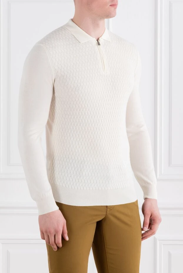 Corneliani ақ түсті өте жұқа жүннен жасалған түймелері бар ұзын жеңді поло жейде 189203 - фото 3