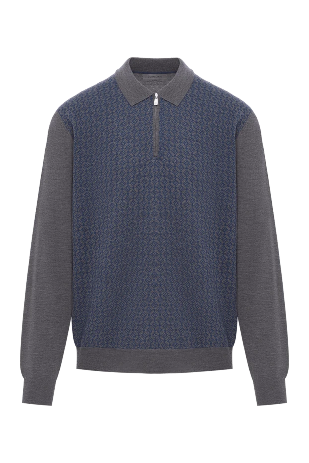 Corneliani көгілдір жақкарды жүннен жасалған поло жейде, сыдырма және сұр жеңдер 189206 - фото 1