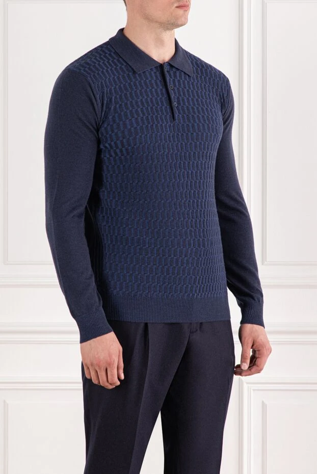 Corneliani текстуралы тоқылған жүннен жасалған поло көк
 189207 - фото 3