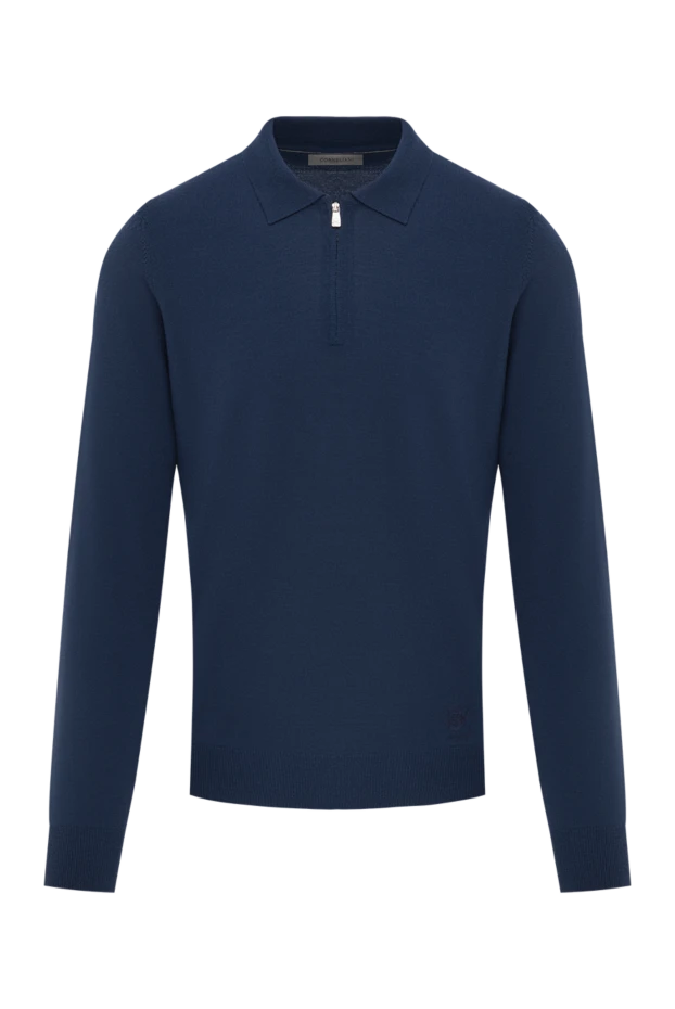 Синее шерстяное поло с длинным рукавом мужское - фото 1