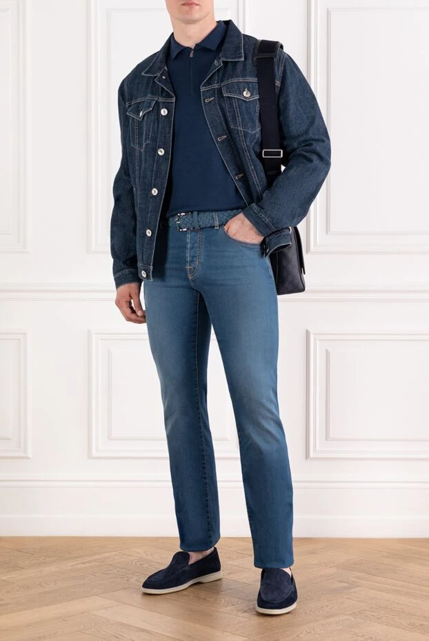 Синее шерстяное поло с длинным рукавом мужское - фото 2