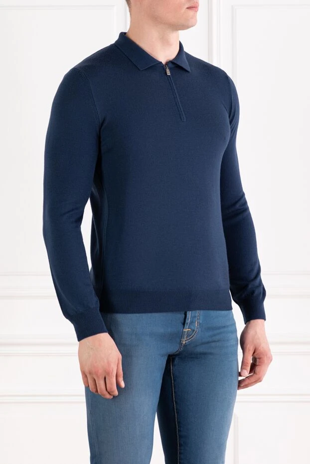 Corneliani ұзын жеңді ерлер көк жүннен жасалған поло жейде 189212 - фото 3