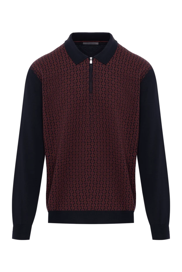 Long Sleeve Wool Polo Shirt Blue and Red - photo 1