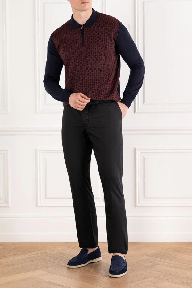 Long Sleeve Wool Polo Shirt Blue and Red - photo 2