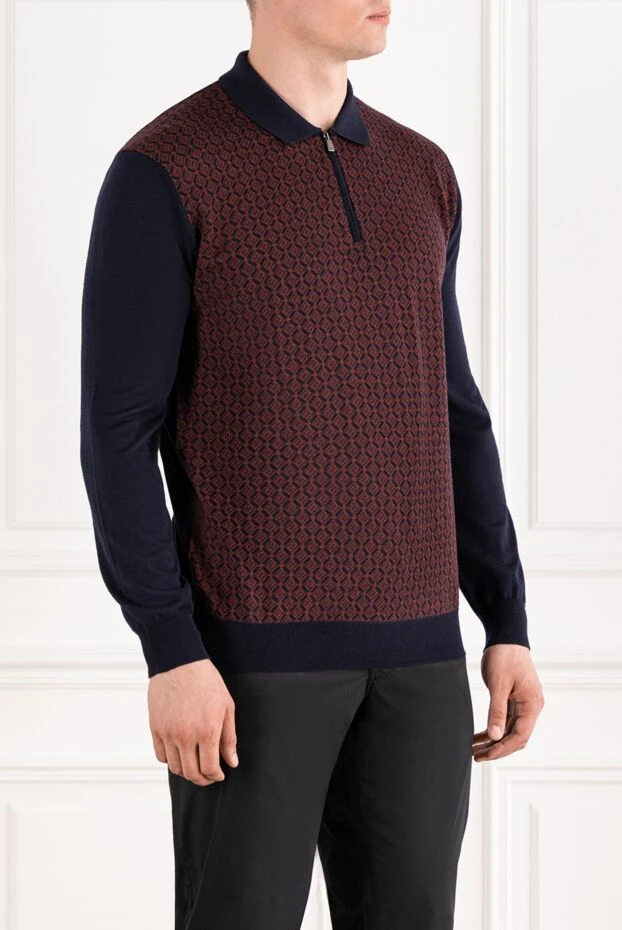 Corneliani ұзын жеңді жүннен жасалған поло көйлек көк және қызыл 189217 - фото 3