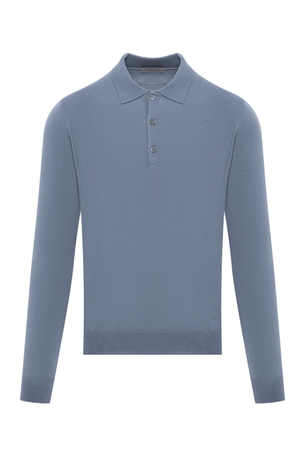 Поло с длинным рукавом из шелковистого трикотажа в голубом цвете - фото 1