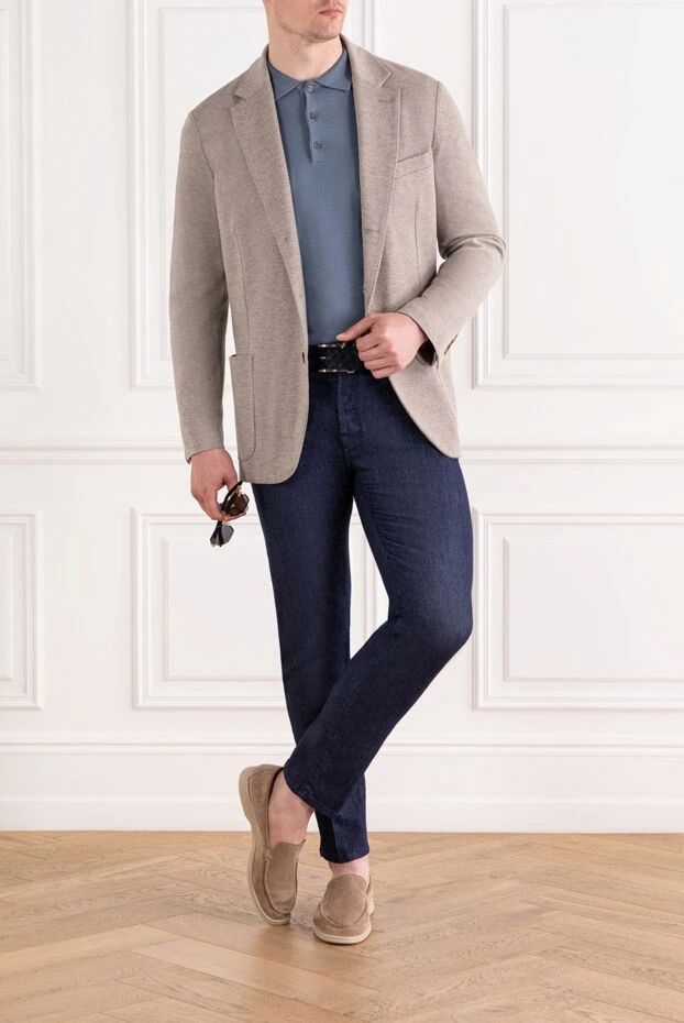 Corneliani көк түсті жібектей жейдедегі ұзын жеңді поло жейде 189219 - фото 2