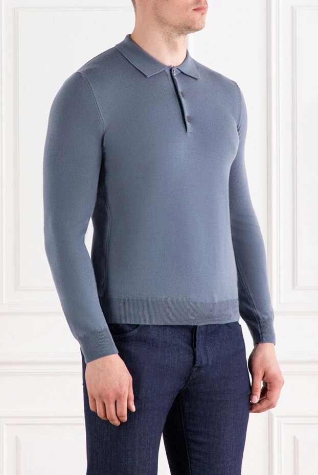 Corneliani көк түсті жібектей жейдедегі ұзын жеңді поло жейде 189219 - фото 3