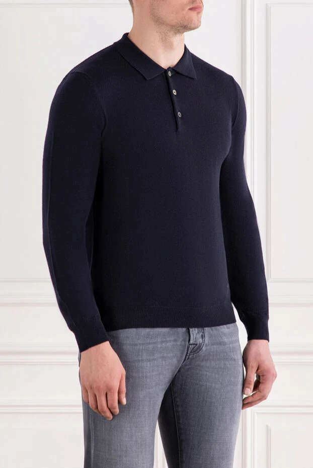 Corneliani ұзын жеңі және классикалық жағасы бар көк түсті жүннен жасалған поло
 189220 - фото 3