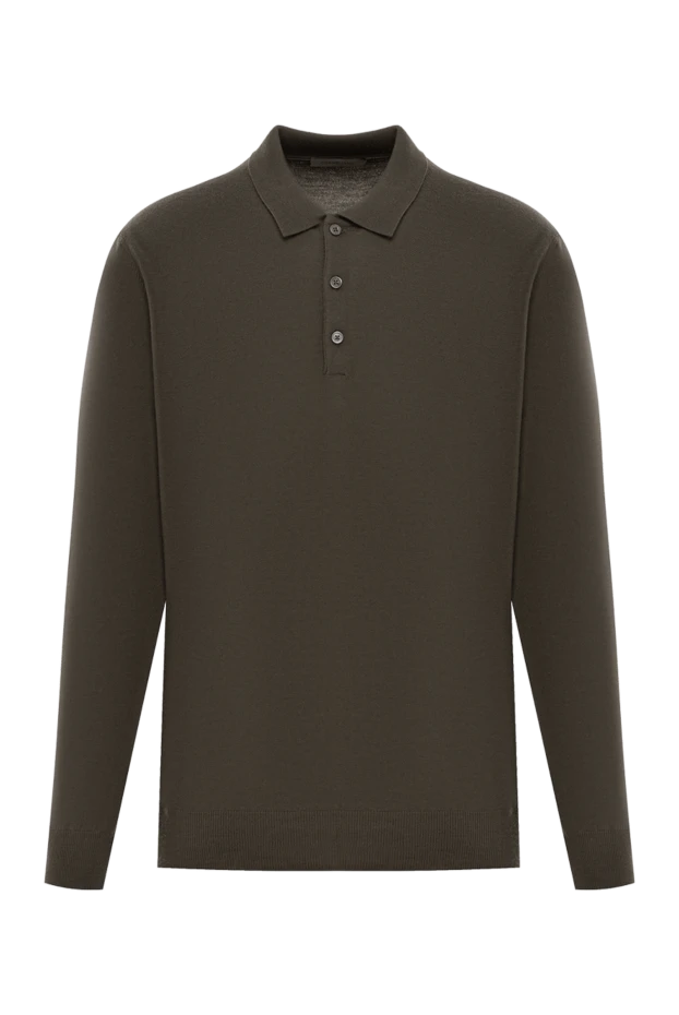 Зеленое шерстяное поло с длинным рукавом на пуговицах - фото 1