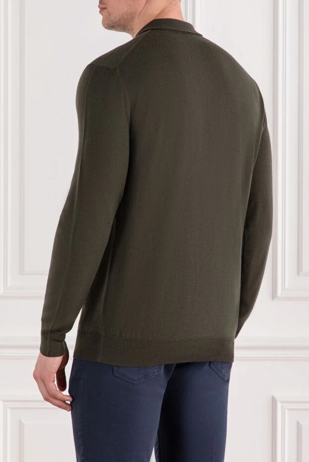 Зеленое шерстяное поло с длинным рукавом на пуговицах - фото 2