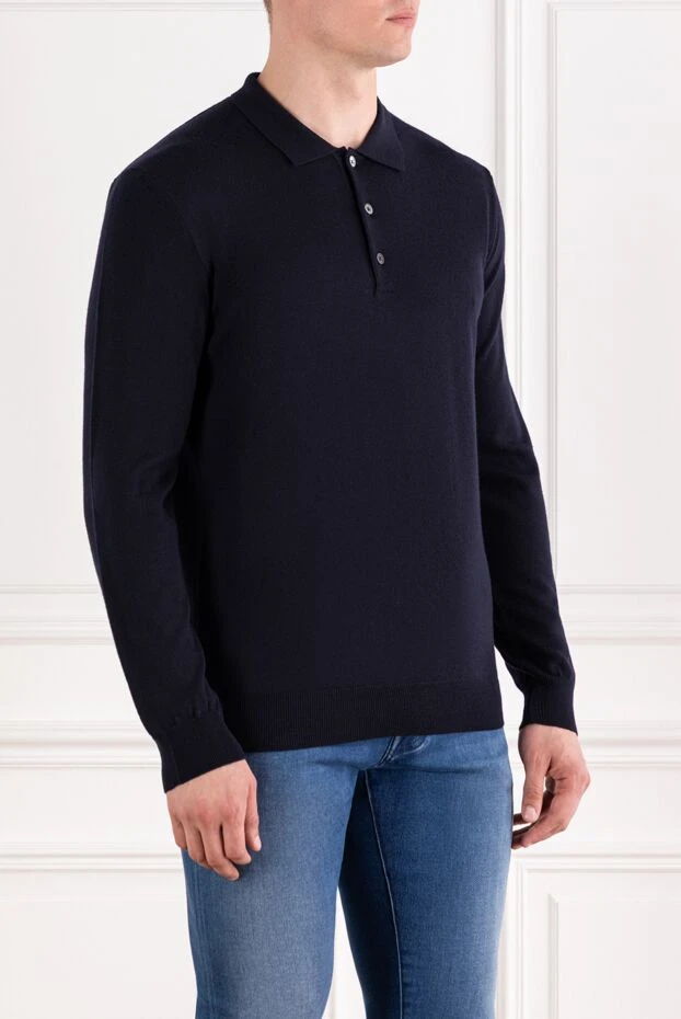 Corneliani синее шерстяное поло с длинным рукавом на пуговицах 189223 - фото 3