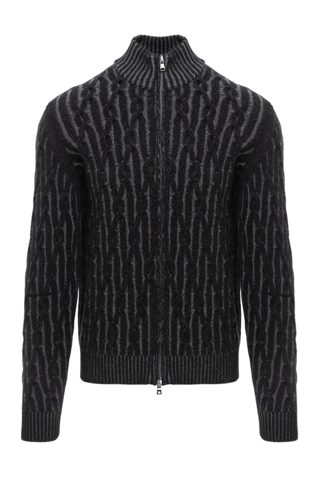 Жүннен жасалған, қара, тік тоқылған текстурасы бар тоқылған кардиган
- фото 1