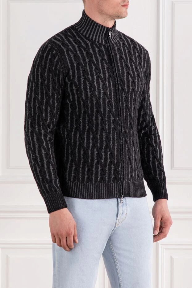 Ferrante трикотажный кардиган из шерсти черный с вертикальной плетёной фактурой
 189229 - фото 3