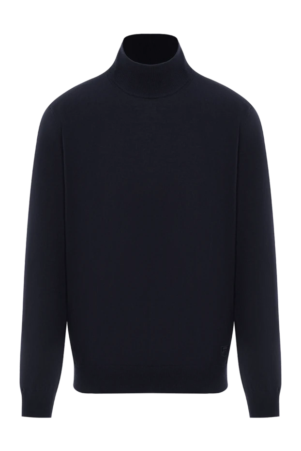 Темно-синий шерстяной джемпер с воротником-стойкой и трикотажными манжетами
- фото 1
