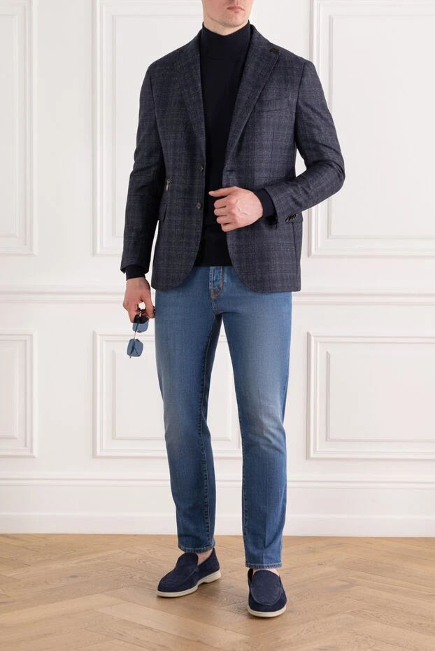 Corneliani темно-синий шерстяной джемпер с воротником-стойкой и трикотажными манжетами
189231 - фото 2