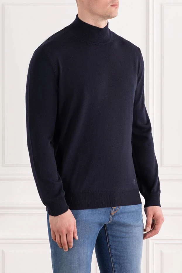 Corneliani navy blue wool jumper with stand-up collar and knitted cuffs
 189231 - photo 3