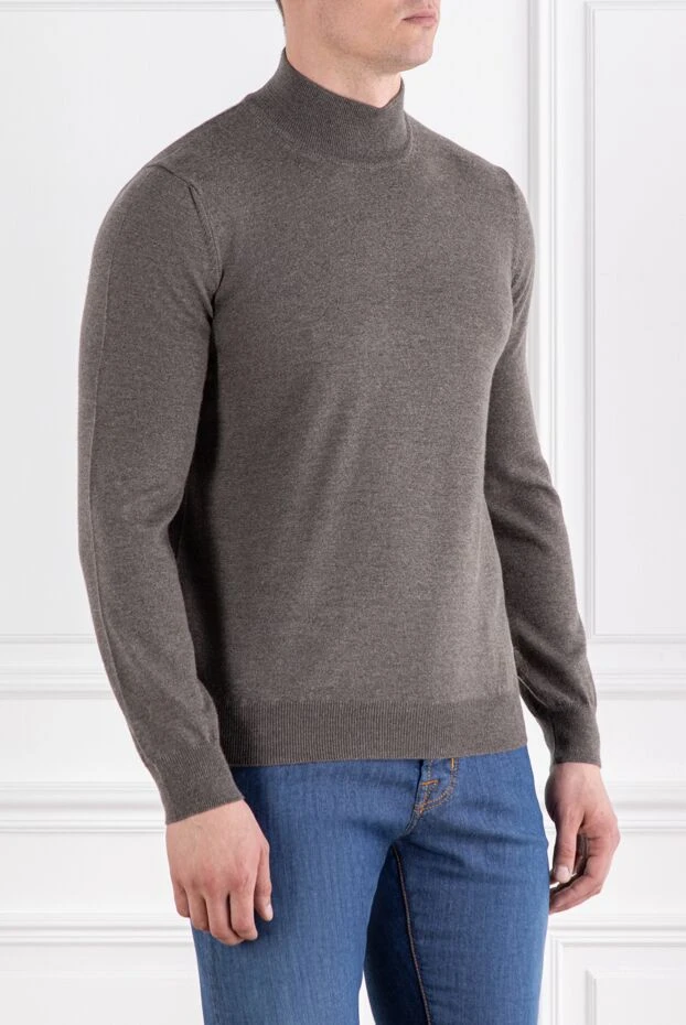 Corneliani коричневый шерстяной джемпер с воротником-стойкой и трикотажными манжетами
 189233 - фото 3