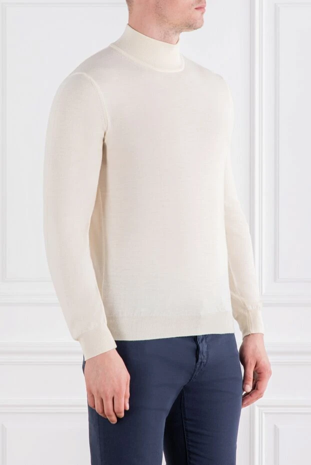 Corneliani трикотажный джемпер белый с воротником-стойкой из тонкой шерсти
 189234 - фото 3