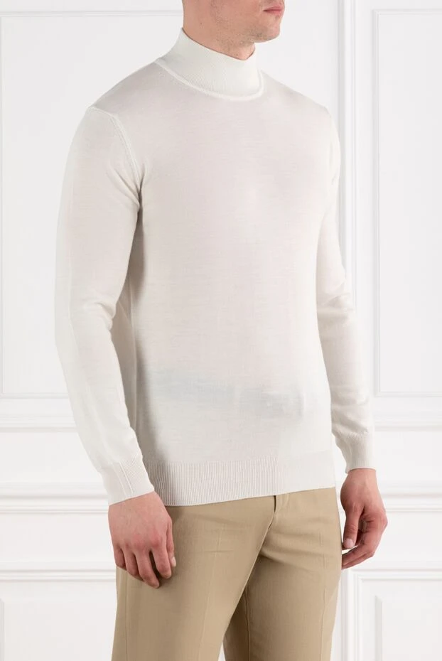 Corneliani men's white jumper with a stand-up collar made of wool 189236 - photo 3