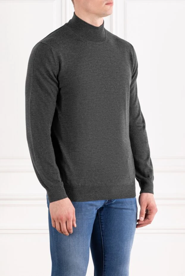 Corneliani мужской джемпер с воротником стойкой из шерсти серого цвета 189239 - фото 3