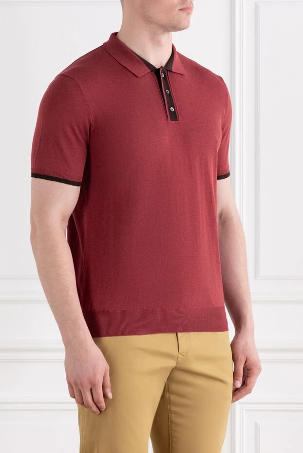 Corneliani men's polo shirt burgundy with contrast placket 189245 - photo 3