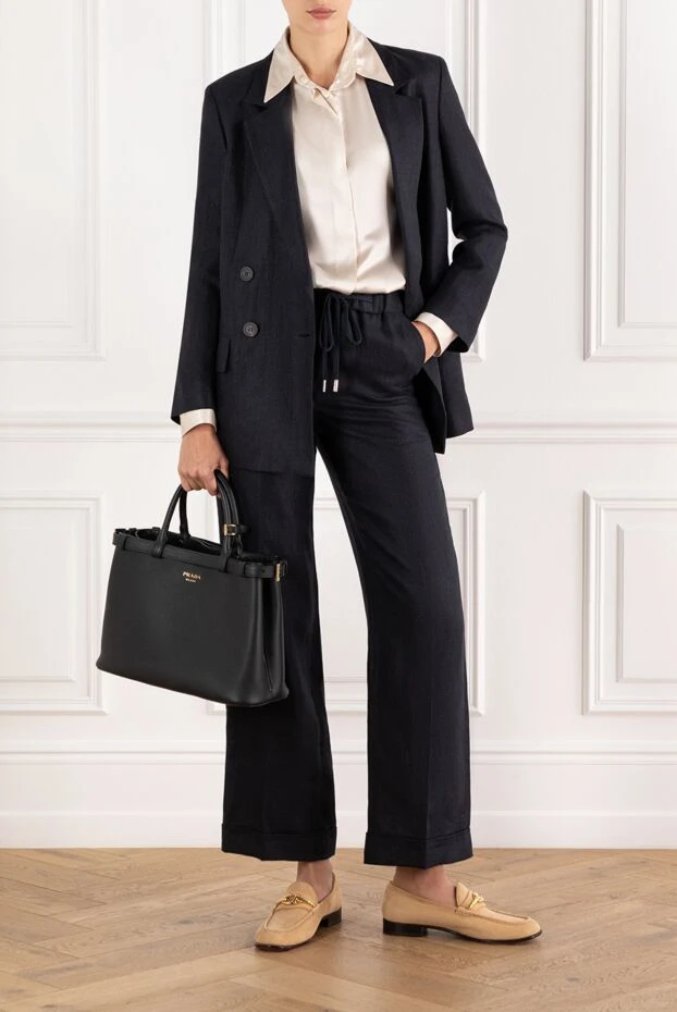 Peserico женский костюм тёмно-синий двубортный с широкими брюками
 189253 - фото 2