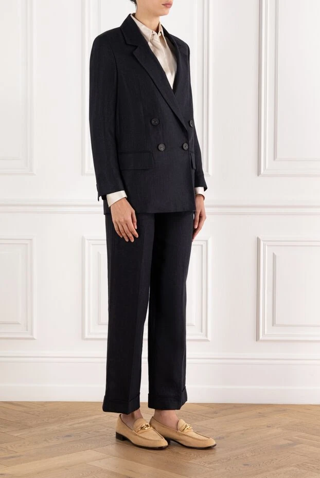 Peserico женский костюм тёмно-синий двубортный с широкими брюками
 189253 - фото 3