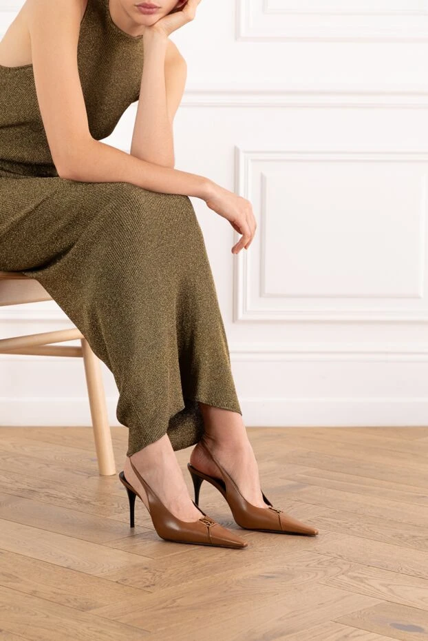 Saint Laurent туфли-лодочки babylone breteuil из гладкой кожи коричневые 189258 - фото 3